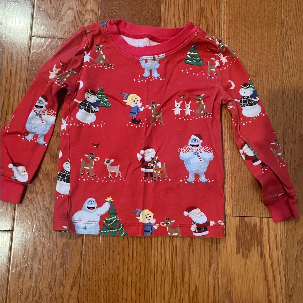 Pottery Barn Kids Red Holiday Snowman & Reindeer Pajama Set